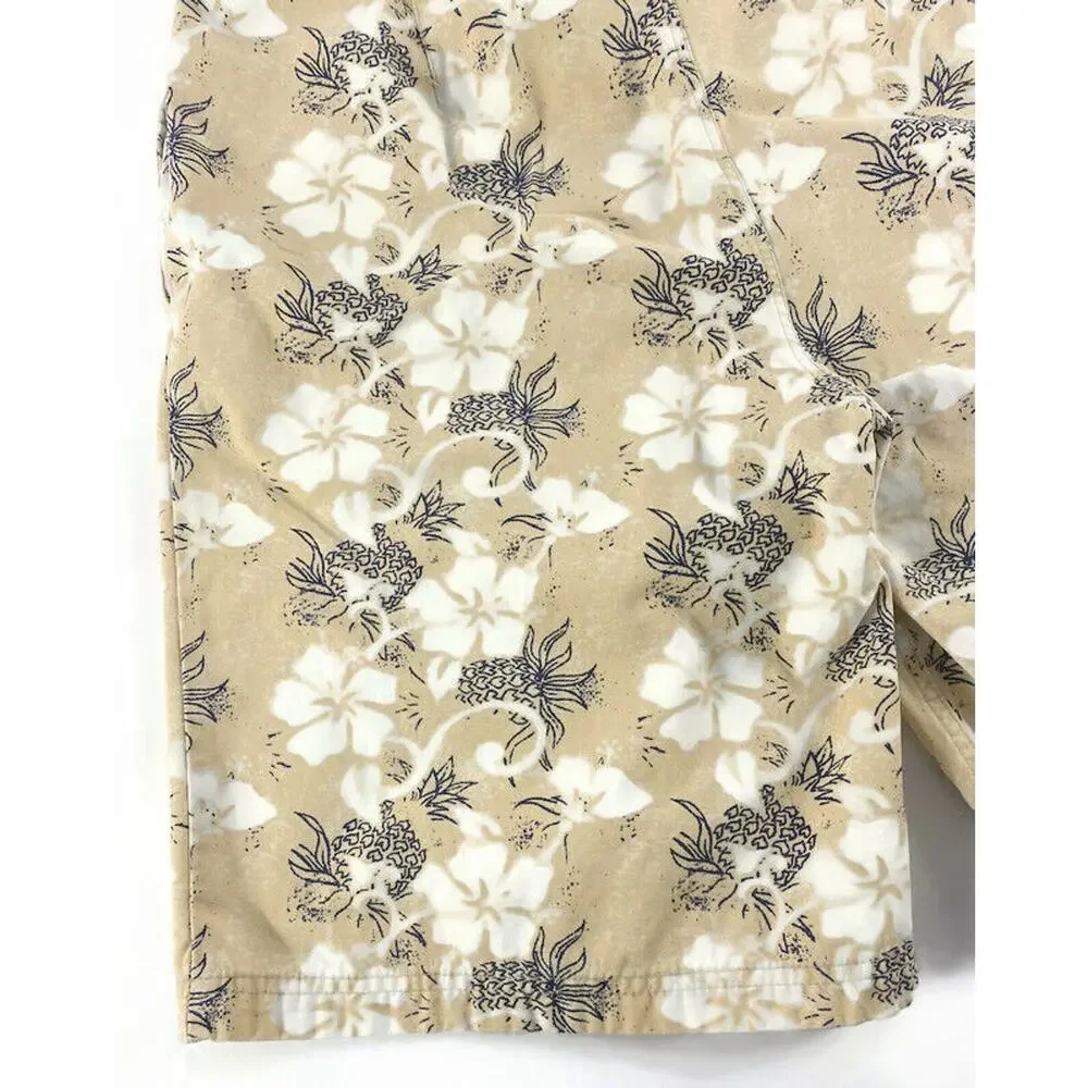 Utility Board Shorts Swim Trunks Men's Size 36 Cotton White and Tan Flowers